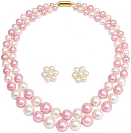 DENICRAAS Pink & White Pearls beaded Moti Mala Necklace Jewellery Set For Women &Girls Mala Set Women's Fashion Accessories