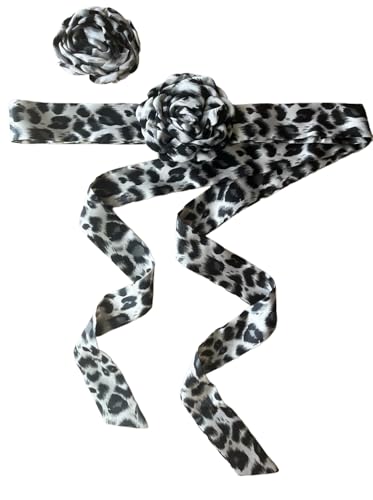 Leopard print dress sash belt removable flowers