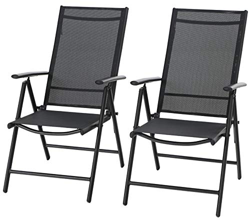 Sophia & William Patio Foldable Dining Chairs Set of 2, Outdoor Folding Sling Chairs 7 Levels Adjustable, High Back Portable Chairs for Porch, Poolside, Patio, Garden, Balcony, Backyard, Black