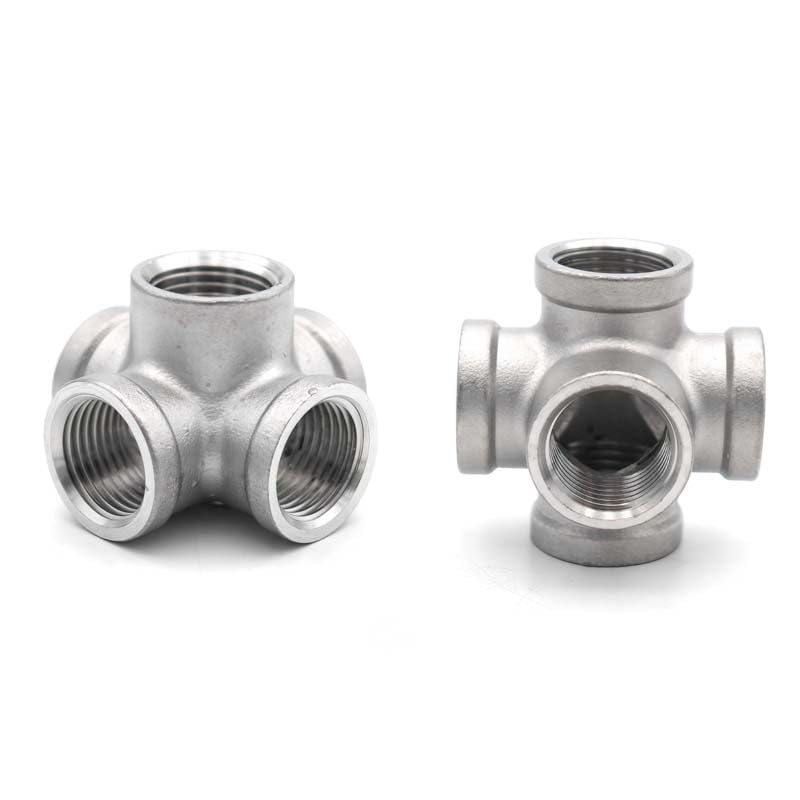 Conector de acero inoxidable 304 de 4 vías con rosca precisa BSP 1/4" 6