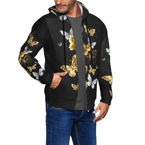 Sweat à capuche blanc et doré imprimé papillons noirs veste homme design élégant