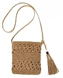 ZKUNL Bolso Paja Mujer Verano Bolso Rafia Color Caqui Playa Grande Tejido de Ratan Mimbre Bandolera Ajustable con Cremallera Casual para Playa y Uso Diario