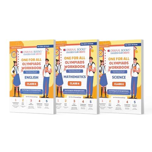 Oswaal Books One For All Olympiad Workbook Class 6 (Set of 3 Books) Maths Science & English For 2024