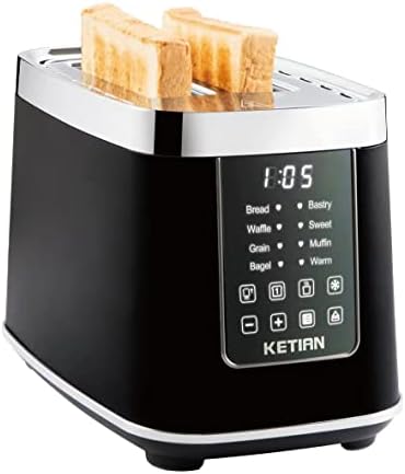 Smart Toaster Touchscreen, KETIAN Automatic Electric high Tech digital Toaster 2 Slice, 7 Browning Settings, Preset Modes for 7 Types of Bread, Bagel English Muffins Toast Pastry Waffles Grain Sweet Bread, 1400W