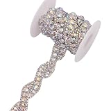 1 Yard Sew On AB Rhinestone Trimming by The Yard for Bridal Wedding Dress DIY Handmade Bridal Belt Sash Applique Headband Embellishment (Silver AB)