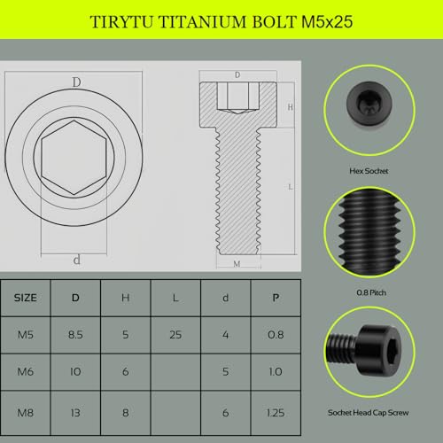 Image of M5x25 Titanium Bolts Socket Head Cap Screw, Black, 4PC