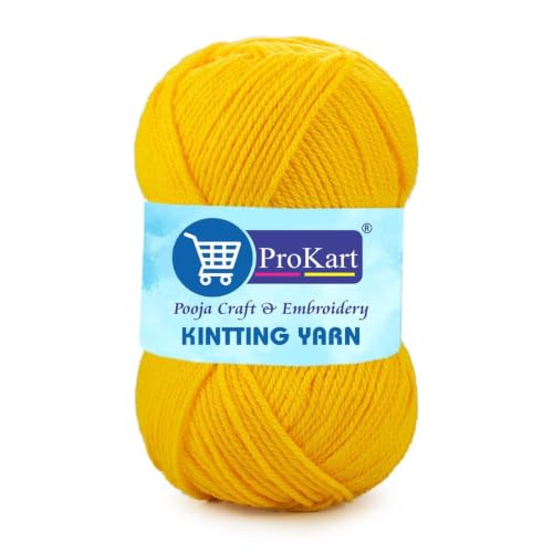 Image of ProKart Premium 4-Ply Woolen Knitting Yarn | 100g Yellow Mango Hand Crochet Soft Wool for Sweaters, Scarves, Hats, Baby Clothes & DIY Craft Accessories (1 Ball x 100g) - PRO12