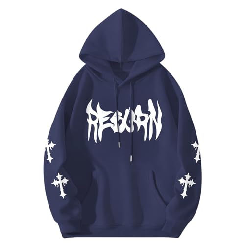 Lubpow Christian Hoodies for Men Vintage Religious Faith Jesus Sweatshirts Cross Bible Verse Streetwear Hoodie Pullovers(Navy Blue,S)