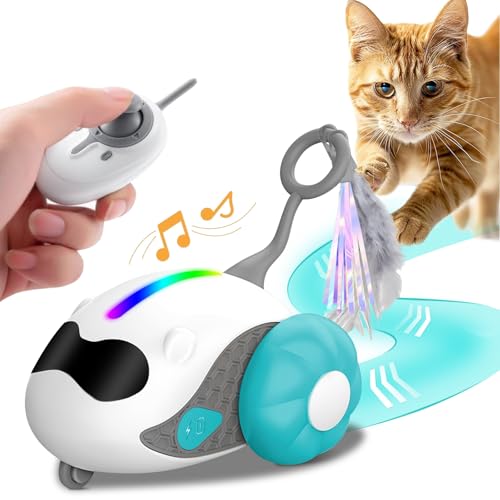 EPROICKS Ratón de Juguete eléctrico para Gatos, Juguete Gato Interactivo con Control Remoto, Ratón de Juguete Interactivo, Luz difusa Que Respira, Chirrido simulado, Dos Modos interactivos (Azul)