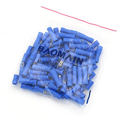 Baomain Blue Female/Male Insulated Spade Wire Connector Electrical Crimp Terminal 16-14 Awg 2.8 X 0.5Mm Pack Of 100 #TOP5