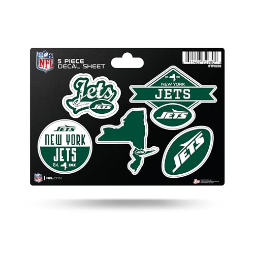 Rico Industries NFL Football New York Jets 5 Pack Decal Sheet 6" x .25"