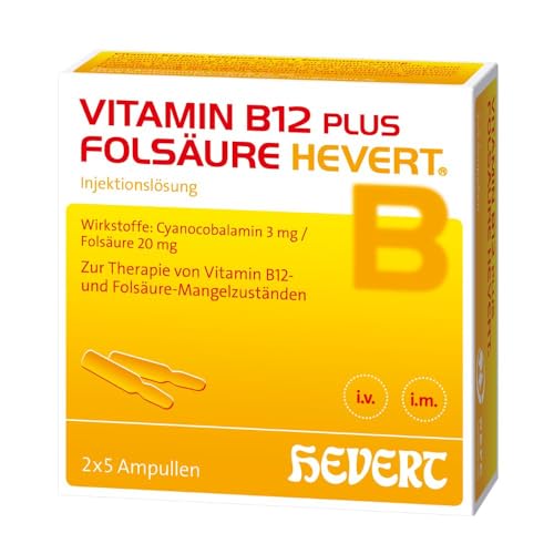 Vitamin B12 plus Folsäure Hevert zur Therapie und Prophylaxe von Folsäure- und Vitamin B12-Mangel, 10 St. Ampullen