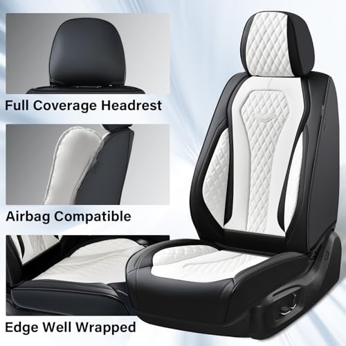 Image of Coverado Seat Covers 2 Pack, Car Seat Covers Front Seats, White Car Seat Cover, Waterproof Car Seat Covers, Car Seat Cushion, Front Leather Seat Protector Fit for Most Cars