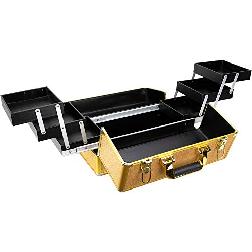 Ver Beauty, 6Tiers Easy Slide Accordion Trays Professional Cosmetic Makeup Train Case With Two Brush Holder Vp002, Gold Glitter #TOP2