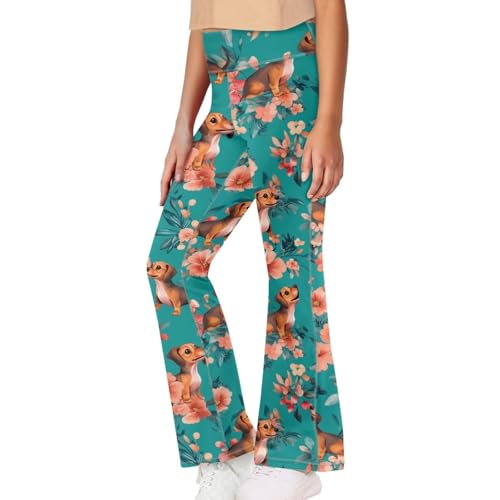 Image of Girls Leggings Floral Print High-Waisted Flared Pants 5-14 Years