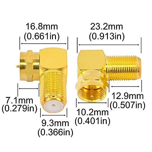 Adaptador Coaxial Ángulo 90° Pack 2 RG6 F Macho-Hembra Dorado miniatura 6