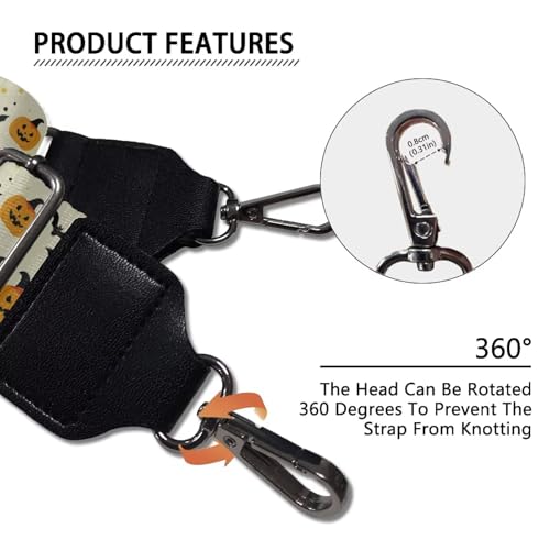 Image of Talayituse Pumpkin Bat Print Shoulder Strap Wide Purse Bag Strap Adjustable Replacement Belt Luggage Crossbody Shoulder Bag Strap for Women Girls Halloween Decoration