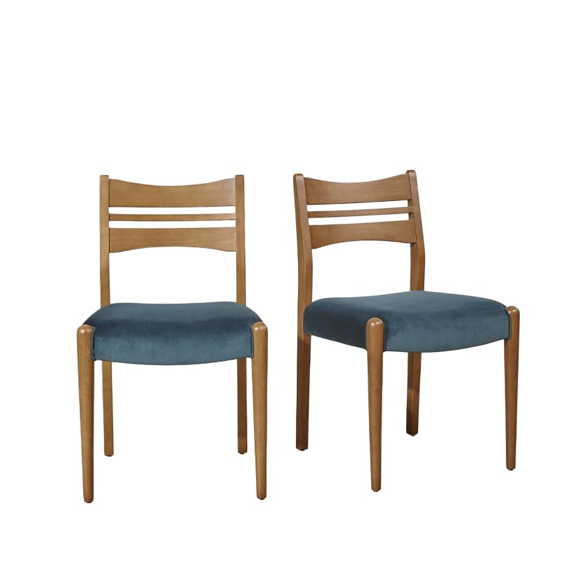 Robin des bois - Liam : Lot de 2 chaises en hévéa et Velours Camel