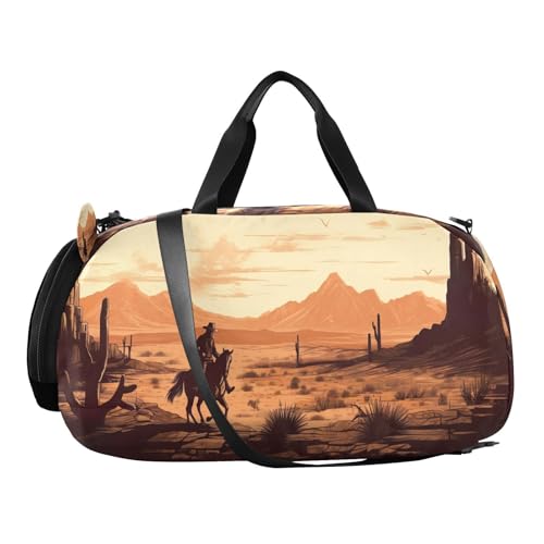 YETTASBIN Sport Travel Duffel Bag for Girls Boys, Cowboy Large Waterproof Weekender Overnight Bag, Detachable Shoulder Strap Gym Bag with Shoe Compartment & Wet Pocket2