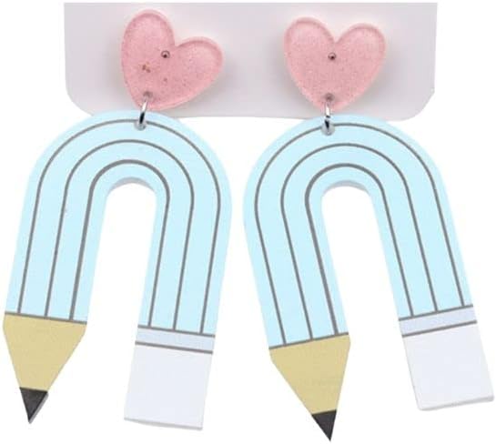 Colorful Pencil Earrings Acrylic Heart Pencil Dangle Earrings Creative Cute Earrings Teachers Students Back to School Jewelry Gift for Women image 4