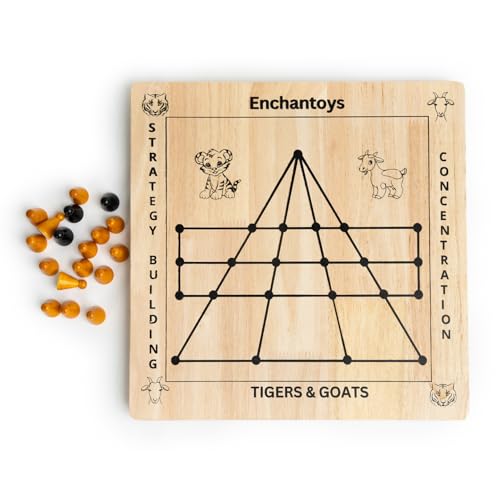 Image of Tigers & Goats Wooden Handcrafted Peeta Board Game Puli Meka | Tigers & Lambs | Meka puli aata | Bagh Chal | Aadu Puli Aatam| Pulijudam | Aadu Huli aata | Leopard Hunt Board Game