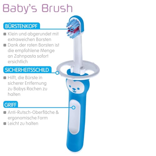 MAM Baby's Brush im 2er-Set, Baby Zahnbürste mit kurzem Griff zum einfachen Halten, Kinderzahnbürste zur sanften Zahnreinigung, ab 6+ Monate, türkis – Bild 6