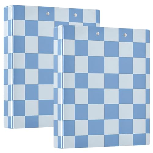 Image of Blue Checkered White Buffalo Plaid 3 Ring Binder with 2 Interior Pockets 1.5 inch Binders 3 Ring Heavy Duty Fit 8.5 inch x 11 inch Letter Size for Office School, 2 Pack
