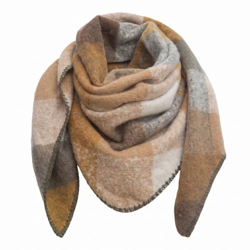 Lykofudi Damen Schal, Übergroß Web Dreieck Winterschal mit buntem Karo Muster, Warmer und weicher Dreieckstuch Kariert, Leichter Strickschal, Halstuch für Frauen und Mädchen 200×83 CM