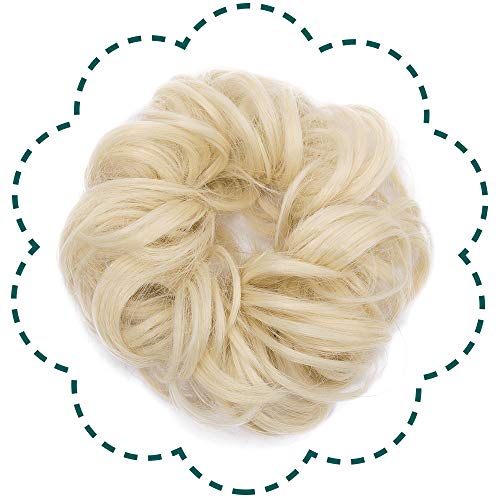 Hair Bun Hair Piece Messy Bun Scrunchy Wavy Scrunchies Synthetic Hair Updo Elastic Donut Thick Full Wedding Bridal Chignons Up Do Hairpiece Easy Bun for Women Kids M 2pcs 30g #613 Bleach Blonde