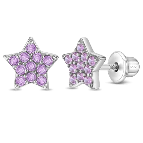 925 Sterling Silver Cubic Zirconia Sparkling Star-Shaped Stud Earrings with Easy to Wear Screw Back Locking Excellent for Toddlers & Little Girls - Gorgeous CZ Cluster Star Earrings for Girls