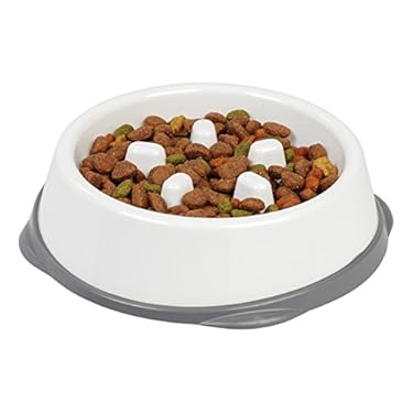 AMAZON - IRIS USA Small Slow Feeder Bowl for Long Snouted Pets, Slow Feeding Bowl with Raised Bumps for Dogs Cats and Other Pets, White/Gray