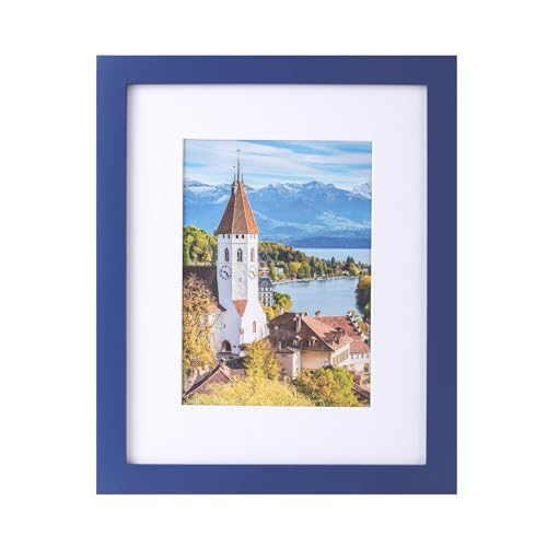 PSLXZXK 8x10 Picture Frame Made of Solid Wood Photo Frame with Shatter Resistant Plexiglass Display Pictures 5x7 with Mat or 8 x 10 Without Mat For Tabletop Display or Wall Mount Dark Blue 1 Pack