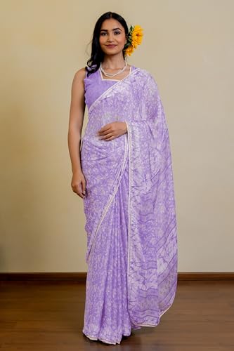Image of MIRCHI FASHION Women Saree Floral Print Chiffon | Lightweight Festive Occasion Sari for Farewell and Functions with Unstitched Blouse Piece