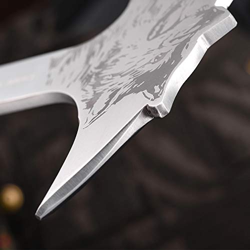 image for LIANTRAL Camping Hatchet Axe Etched Wolf Head Stainless Steel with Woo