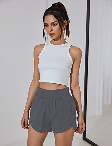 Image of BMJL Women's Athletic Shorts Running Workout Shorts Gym High Waisted Summer Short with Waistband Pocket | built-in liner,thick elastic waistband,split side,comfy fabric,zipper pocket,longer back,workout,athletic,curved back line