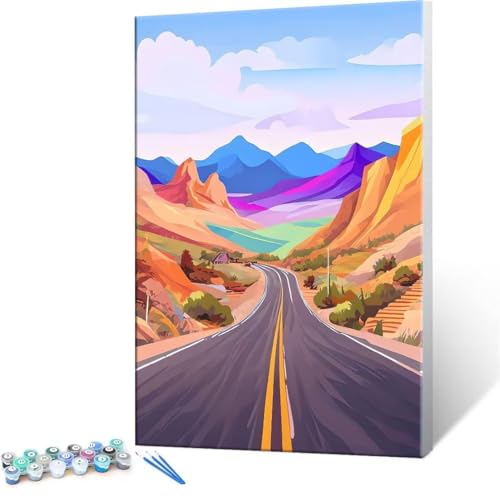 数字油絵 数字塗り絵 デジタル油絵 道路 風景 数字キットでペイントブラシとアクリル絵の具が入, 大人の子供のためのギフト Paint by Numbers 手塗り DIY 数字によるアクリル 水彩絵画インテリア リビング装飾 40x50cm (フレームレ
