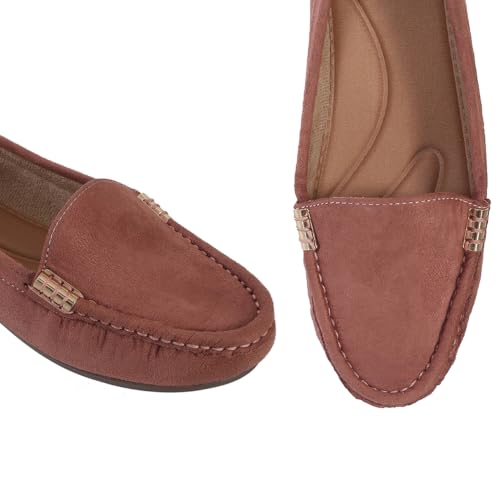 Image of CatBird Women's Suede Finish Loafers | Slip-On Flat Shoes with Minimal Metal Detail | Soft Cushioned Footbed and Flexible Grip Sole | Ideal for Office, Everyday Wear, Travel and Casual Outings