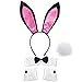 Ensemble d'Accessoire de Lapin pour Femmes Costume de Bandeau d'Oreille de Lapin Collier Noeud Papillon Manchettes Queue de Lapin pour Costume de Noël Halloween Fête de Cosplay (Rose)