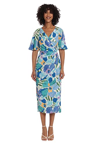 Maggy London Women's Short Flutter Sleeve Faux Wrap Midi Dress2
