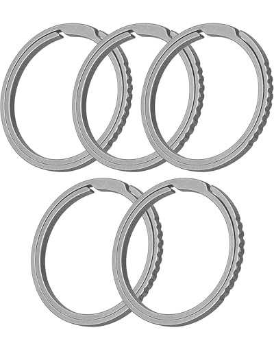 Image of TISUR Titanium Keychain Rings, Split Side Pushing Key Rings Heavy Duty Black Key Ring For Key Chain Carabiner Dog Tag Ring