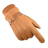 Herren Winter Handschuhe Wildleder Dick Warm Vlies Winddicht Kälteschutz Sanft Thermal Fäustlinge Anti-Rutsch Touchscreen für Outdoor Camping Fahren Gehen Wande (braun)