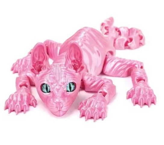 LQP 3D Printed Miniature Hairless Cat Model, Cat Art Sculpture (Rose red)
