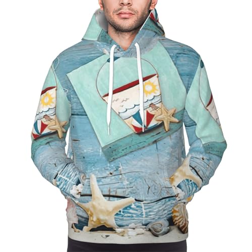 Sweat à capuche homme imprimé phare étoilé de mer pull original à cordon de serrage - 3