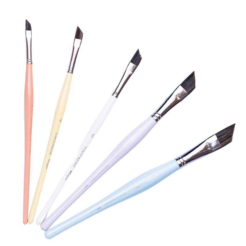 Image of Stationerie Paint Brush Set Handmade Soft Aqua Long Synthetic Hair with Stainless Wire Ideal for Art Paint, Watercolor, Quill, Oil Acrylics, Artists Angular Brush Set of 5(Candy Edition)