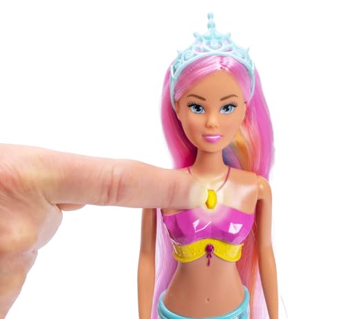 Simba Steffi Love Mermaizing – Meerjungfrau-Puppe mit Regenbogen-Lichtfunktion, extra langem Haar, Delfinfigur & Haarclips, 39 cm groß, Try-Me Funktion, ab 3 Jahren