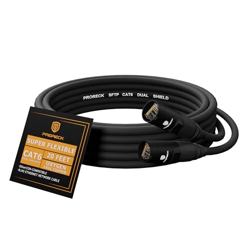 Image of PRORECK SFTP CAT6 Dual Shielded Ethernet Cable with EtherCON RJ45 Connectors,20ft, High-Speed, Ideal for Pro Sound Systems, Studio, and Live Performances (PR-C6B-20)