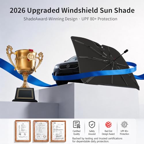 [2026 Upgrade] Purehorizon Truck Windshield Sun Shade Umbrella, 61" x 33" for Full-Size Pickups, Fits Select F-150/RAM/Tundra/Sierra, UPF 80+ Blackout Fabric, 10-Rib Frame, 360° Handle by Purehorizon - Used condition - Image 9