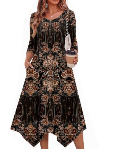 Image of Zeagoo Midi Dresses Women 2026 Dress 3 /4 Sleeve Casual Dresses with Pockets A Line Summer Beach Sundress