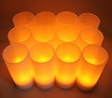 Set of 12 Restaurant Quality Rechargeable Tealights/Flickering Amber LEDs + 12 Frosted Holders Safe