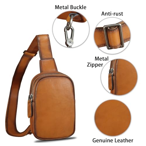 Image of Genuine Leather Sling Bag for Women Small Crossbody Purse Handmade Daypack Retro Shoulder Backpack Vintage Chest Pack (Brown)